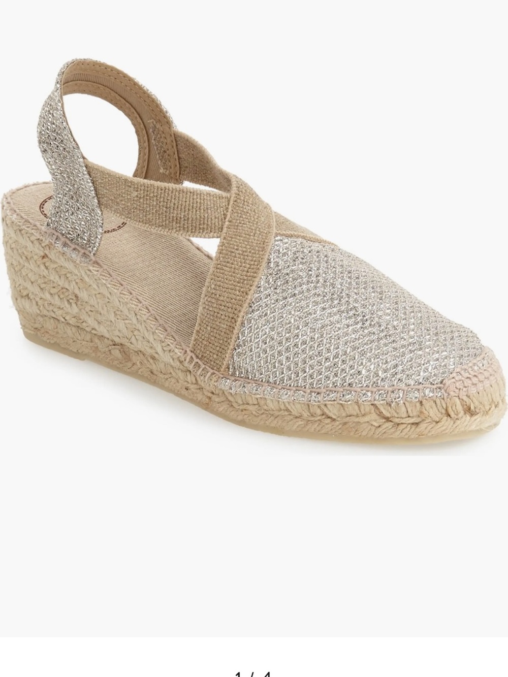 Toni Pons Woven Espadrille Wedge Slingback in Silver and Tan Size 39